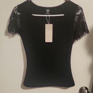 Daisy Fuentes Black Lace Sleeve Bodysuit